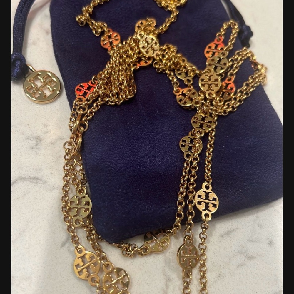 Tory Burch Gold Layered Necklace with Logo Charms - Picture 6 of 11